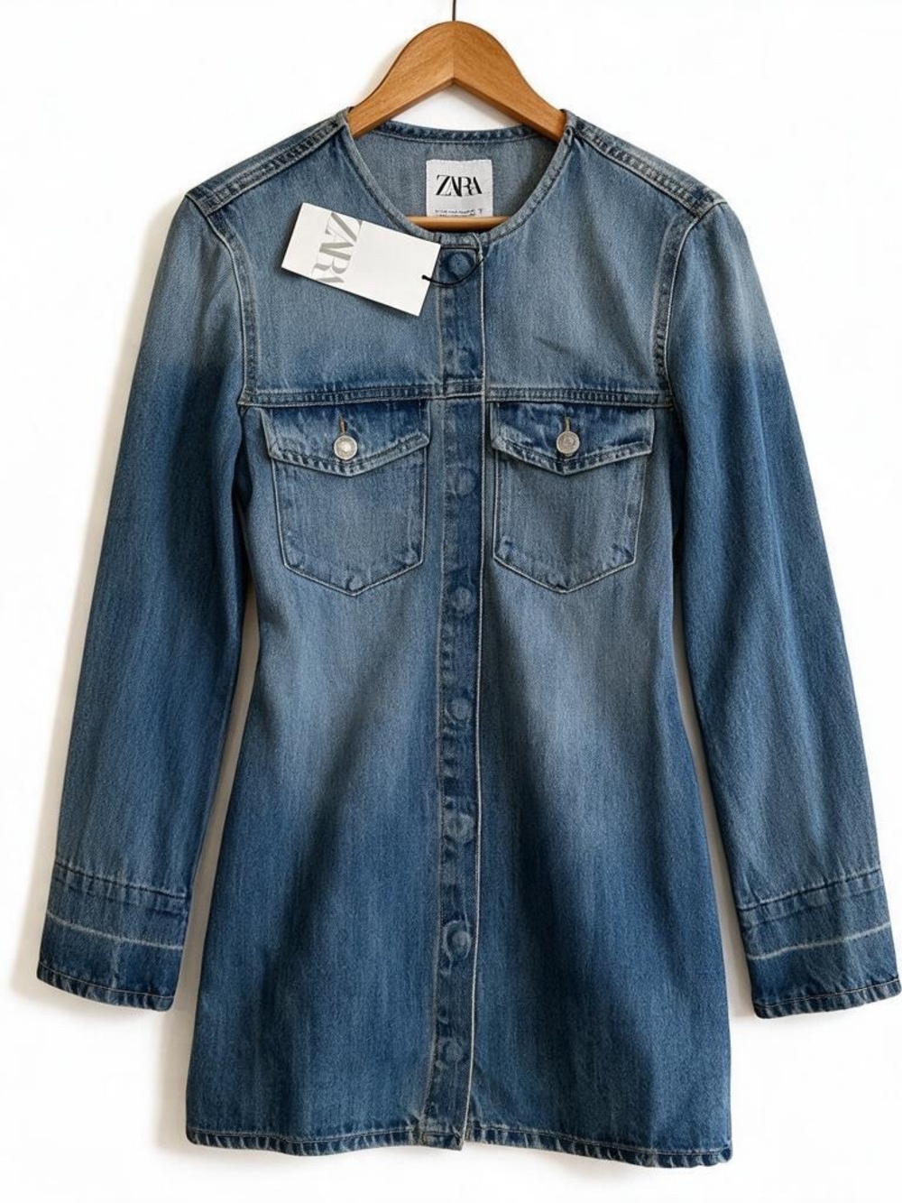 Zara long sleeve denim try mini dress
